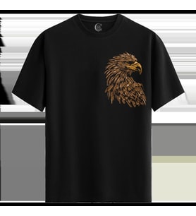 Eagle Sketch %100 Pamuklu Erkek Siyah Tişört - Premium Quality (Siyah - Beyaz)