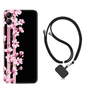 Samsung Galaxy A04E Kılıf Resimli Boyun Askılı İpli Desenli Silikon Pink Flowers 3 1393
