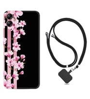 Samsung Galaxy A04E Kılıf Resimli Boyun Askılı İpli Desenli Silikon Pink Flowers 3 1393