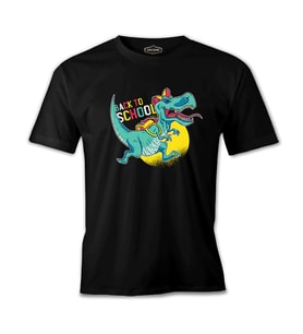 Dinosaur Running Back to School Siyah Erkek Tshirt