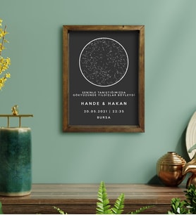 BK Gift Kişiye Özel Gökyüzü Yıldız Haritası Doğal Masif Ahşap Çerçeveli Tablo 30x40cm