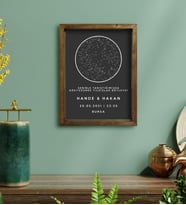 BK Gift Kişiye Özel Gökyüzü Yıldız Haritası Doğal Masif Ahşap Çerçeveli Tablo 30x40cm