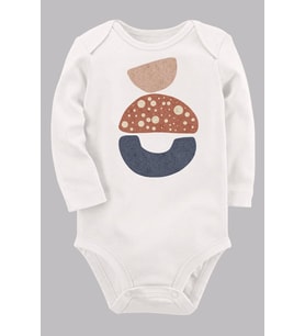 Organik Baskılı Pamuklu Unisex Bebek Body UZUNE250