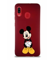 Samsung Galaxy A30 Soft Premier Kapak Mickey Mouse-A Tasarımlı Silikon Kılıf - Mürdüm (Şeffaf)