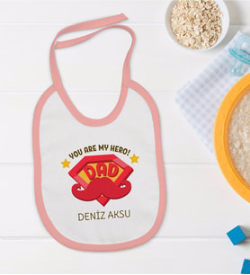 BK Kids Kişiye Özel Pembe Bebek Mama Önlüğü - Model 16