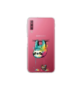 Samsung Galaxy A7 2018 ile Uyumlu Splash Tembel Hayvan Tasarımlı Şeffaf Silikon Kılıf