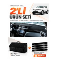 NİSSAN QASHQAI J11 (2013-2020) Uyumlu Torpido Örtüsü + Tay Tüyü Bagaj Çantası + Sticker Seti - Siyah