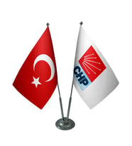 Masa Üstü CHP Bayrağı Türk Bayrağı İkili Krom Direk Masa Bayrak Seti