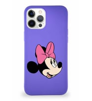 Apple iPhone 12 Pro Max Soft Premier Kapak Minnie Mouse-A Tasarımlı Silikon Kılıf - Mor (Şeffaf)
