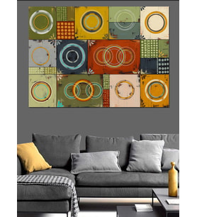 Geometrik Soyut Renkli Daireler Dekoratif Kanvas - Mdf Ahşap Tablo