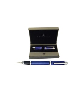 Steel Pen Takım Kalem Dolma Kalem + Tükenmez Kalem Set Mavi Lake Krom