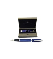 Steel Pen Takım Kalem Dolma Kalem + Tükenmez Kalem Set Mavi Lake Krom
