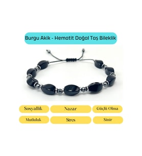 Sertifikalı Siyah Burgu Akik ve Hematit Makrome Doğal Taş Bileklik