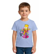 Unisex Simpson Baskılı Çocuk Tişört pamuklu penye kumaş (Mavi)