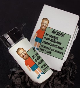 Kişiye Özel Karikatür Tasarım Defter Kalem Matara Hediye Seti 96363