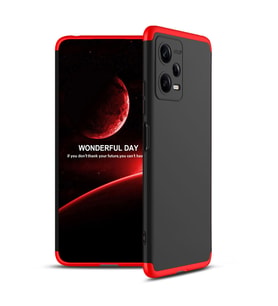 Xiaomi Redmi Note 12 5G Kılıf 3 Parça Slim Sert Silikon Kapak AYS (Siyah-Kırmızı)