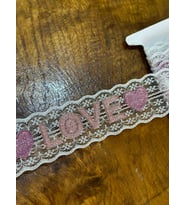 LOVE YAZILI TÜL ŞERİT DİKİŞ GİYİM AKSESUARI EN 4 CM (1 METRE ) (Beyaz)