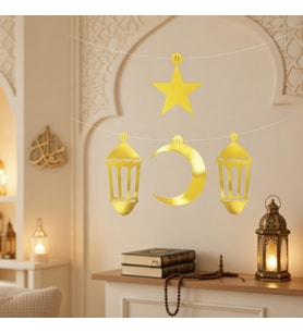 Ramazan Dekorasyon Süs Seti 4 Parça Gold Varaklı Asmalı Duvar Süsü