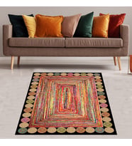 Jüt Hasır Kilim Görünümlü Dijital Baskılı Kaymaz Taban Yıkanabilir Modern Salon Halısı ve Yolluk (Çok Renkli)