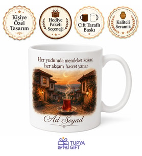 Çay Kokulu Memleket Akşamı Kupa Bardak Özel Tasarım Hediye