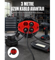 Mey İthalat® 3 Metre Kablolu 4’lü Kırmızı Priz Makara