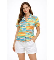 Yazlık Tropikal Desenli Gömlek Şort Takım Rahat Kalıp Tatil Kombin  - Desenli