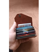 Hakiki Deri Unisex Akordiyon 10 Bölmeli Minimal Tasarım Kartlık (Kiremit)