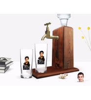 BK Gift Kişiye Özel Renkli Baskılı Godfather Baba Karikatürlü İkili Rakı Bardağı ve Ahşap Rakı Standı Hediye Seti-3 (Model 1)