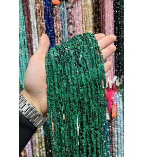Sıkma Malakit Taşı 3x5mm Çift Delikli Dizi