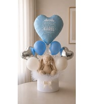 Yenidoğan, hoşgeldin bebek balon Hediye Kutusu – Peluş Tavşan &Balonlu (Bebe Mavisi)