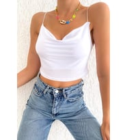 Kadın Degaje İp Askılı Crop (Beyaz)