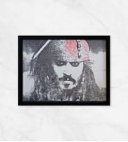 Gerçek Kalemle Çizilmiş Portre – Johnny Depp Karayip Korsanları - Siyah ve Kırmızı - Köşeli Çizgiler-30X40 CM (Siyah)