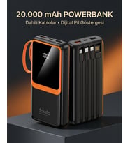 1. Çoklu Çıkışlı 20000 mAh Powerbank Entegre Kablolu Dijital Ekranlı Taşınabilir Şarj Cihazı