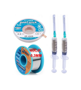 Dörtlü Set Flux,lehim Emme Fitili 2,5mm Ve Mechanic Lehim Teli 40gr 0,3mm X02