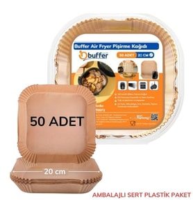 Durukar® 50 Adet Air Fryer Pişirme Kağıdı Tek Kullanımlık Yağ Geçirmez Yapışmaz Kare Tabak Model PVC