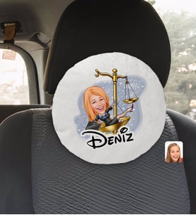 BK Gift Kişiye Özel İsimli Kadın Avukat Karikatürlü Yuvarlak Araç Koltuk Yastığı-4
