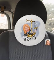 BK Gift Kişiye Özel İsimli Kadın Avukat Karikatürlü Yuvarlak Araç Koltuk Yastığı-4