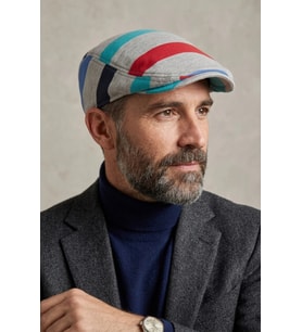 Erkek Çizgili Kasket Şapka  Retro Newsboy Cap - bayşapkacı-8281 (Gri)