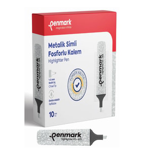 Penmark Fosforlu Kalem Metalik Simli Gümüş 1-5 MM Kesik Uçlu İşaretleme Kalemi (10 Lu Paket)