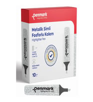 Penmark Fosforlu Kalem Metalik Simli Gümüş 1-5 MM Kesik Uçlu İşaretleme Kalemi (10 Lu Paket)