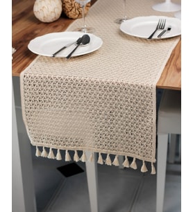 Örme Runner Krem Runner Ham Pamuk Dantel Örme Püsküllü Runner 35x145 Cm Krem Pamuk Runner Liana