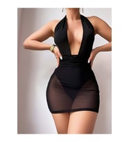 HotFlirt NL 3490 Göğüs Detaylı Siyah Tül Gecelik
