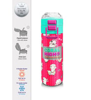 Coral High 500 ml Kız Çocuk Pipetli Termos/Matara - Neon Mercan SuYeşili Alpaka Desenli  - Çift Kullanım Özelliği