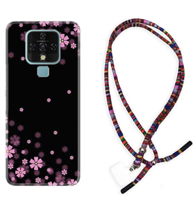 Tecno Camon 16 18P Pova Kılıf Boyun Asklı Rasta Silikon Black flowers 1391
