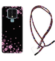 Tecno Camon 16 18P Pova Kılıf Boyun Asklı Rasta Silikon Black flowers 1391