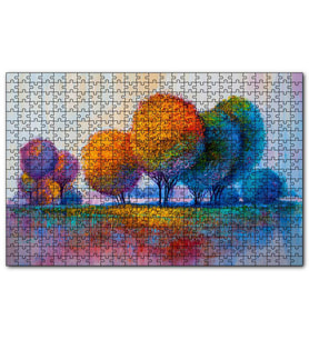 Cakapuzzle Modern Sanat Renkli Ağaç Doğa 120 Parça Puzzle Yapboz MDF (Ahşap)