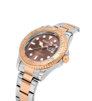 Polo Air Mercek Takvimli Döner Çerçeve Erkek Kol Saati Kahverengi Gümüş Rose Gold Renk PL-7075E8x (Kahverengi-Beyaz)