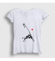 Presmono Kadın Beyaz Heart Giraffe Zürafa T-Shirt 288329tt