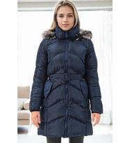 Dewberry Kadın %100 Polyester Kaban Lacivert Z9768 Günlük Dış Giyim, Şehir ve Ofis Stili, Hafta Sonu Kombini