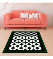 Geometrik Desenli Dijital Baskı Yıkanabilir Kaymaz Taban Modern Salon Halısı (Yeşil-Beyaz)